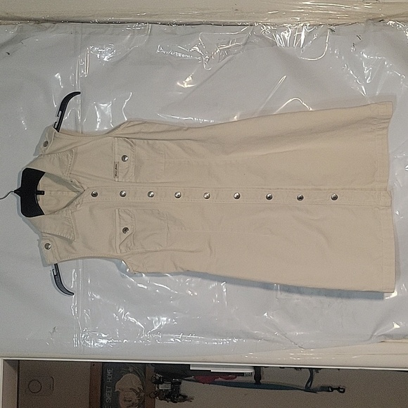 Guess Sleeveless Mini Dress Button Down Shirt Dress Tan S retro designer beach - Picture 2 of 6